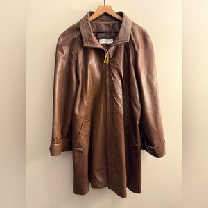 Stavros Vintage Leather brown brown longline jacket full zip 10